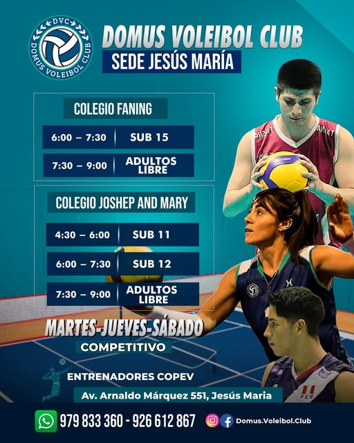 Flyer oficial de horarios Domus Voleibol Club Jesús María